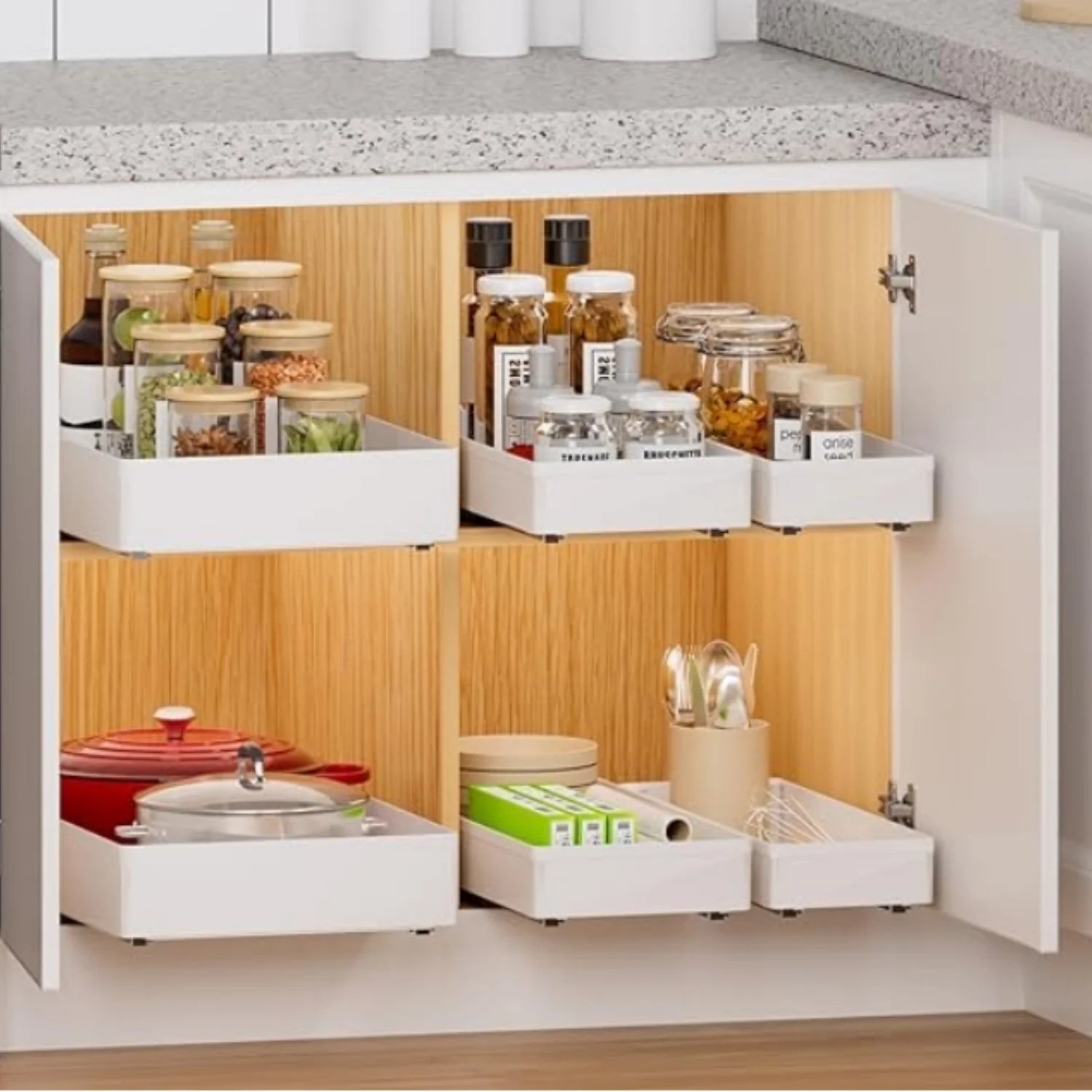 3 Pack Pull Out Cabinet Organizer, 15.7 Deep Slide Out Drawers Shelf Storage B29561