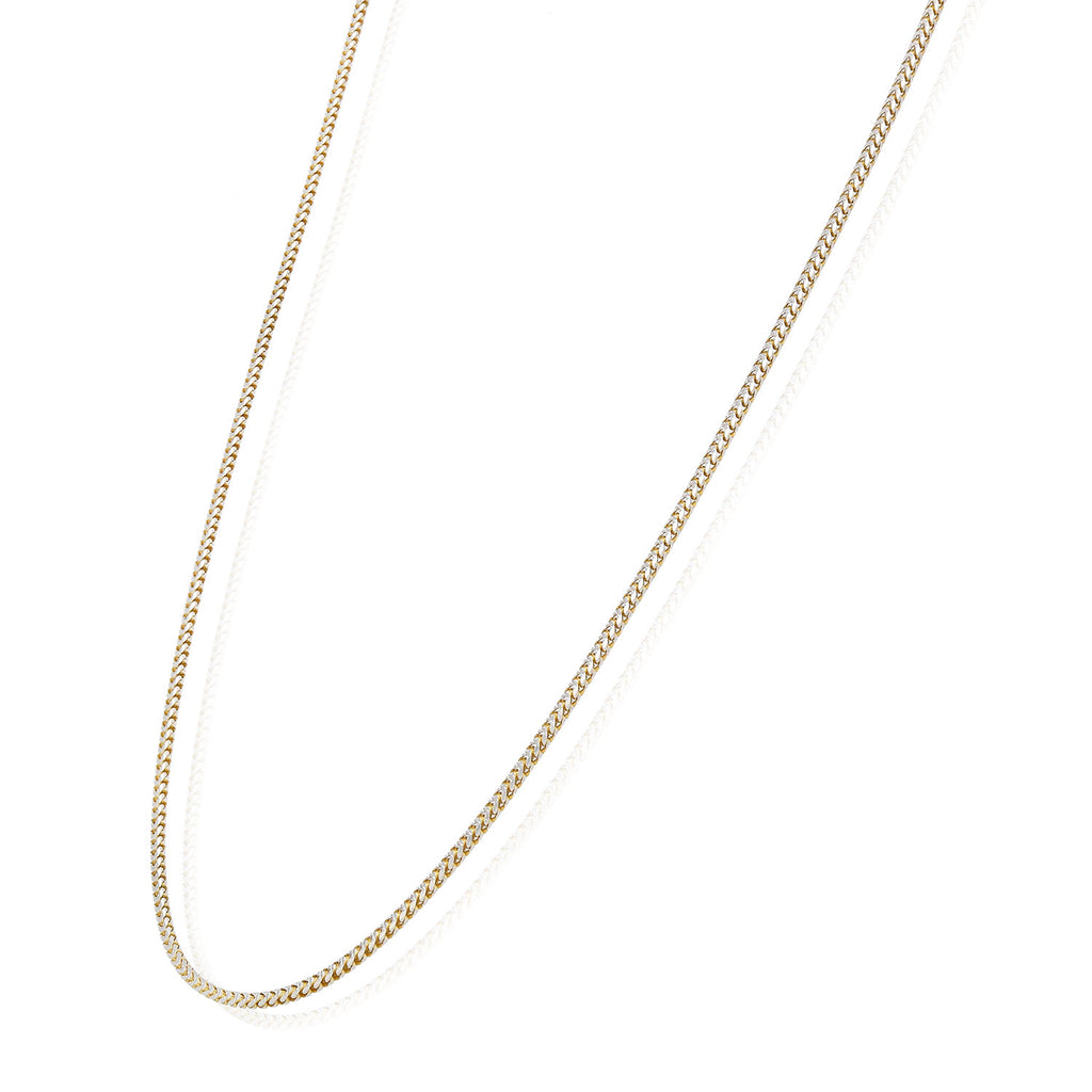 Solid 18K Yellow Gold Over Silver 1.4mm White Pave Franco Chain Necklace 16-24" Z91430