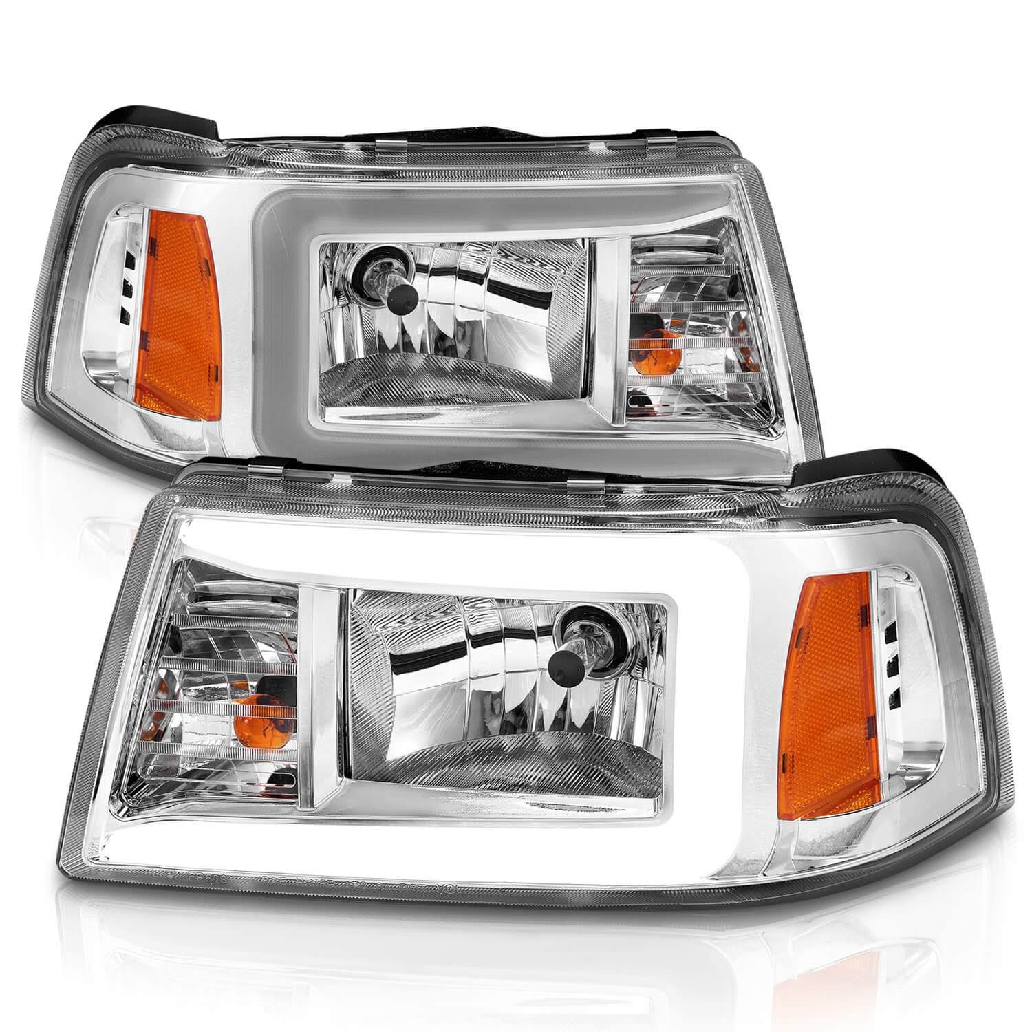 Chrome Housing Crystal Headlights with Light Bar B571