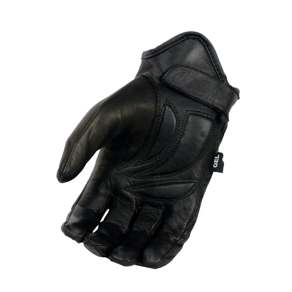 Black Leather Motorcycle Hand Gloves with Gel Padded Palm 2X-Large V22484