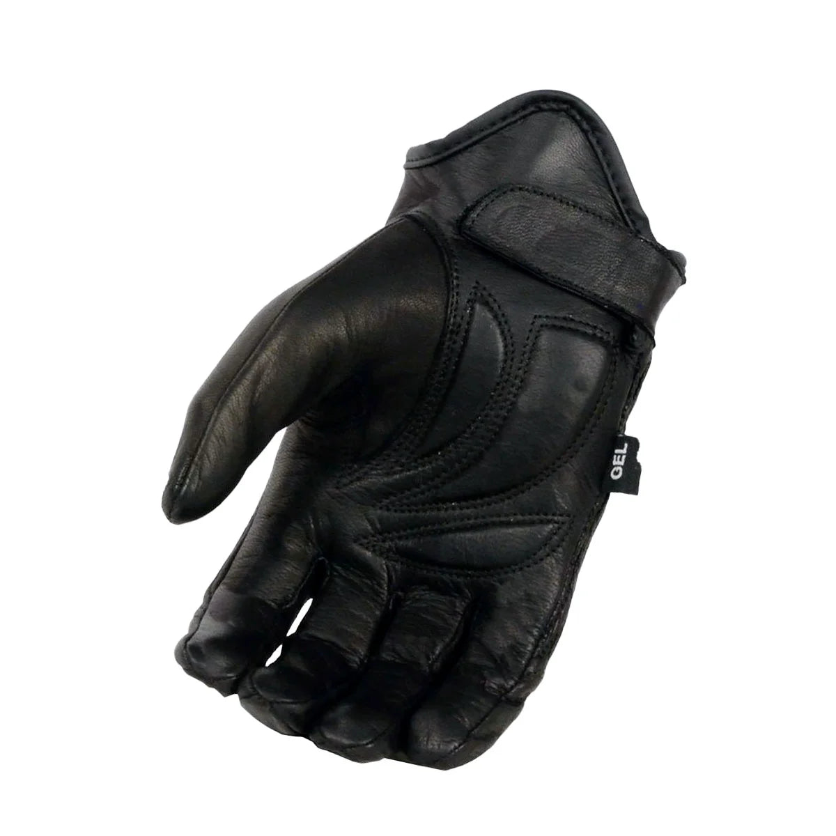 Black Leather Motorcycle Hand Gloves with Gel Padded Palm 2X-Large V22484