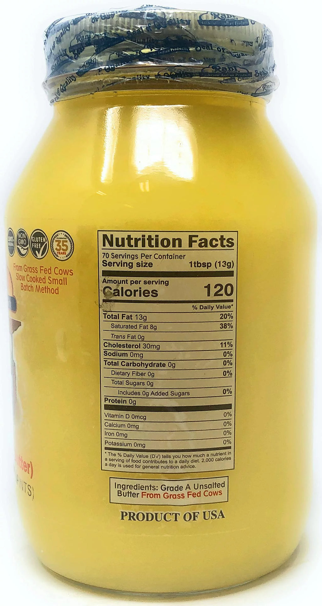 Pure Ghee Clarified Butter 2lbs (32oz) Glass Jar Y5653