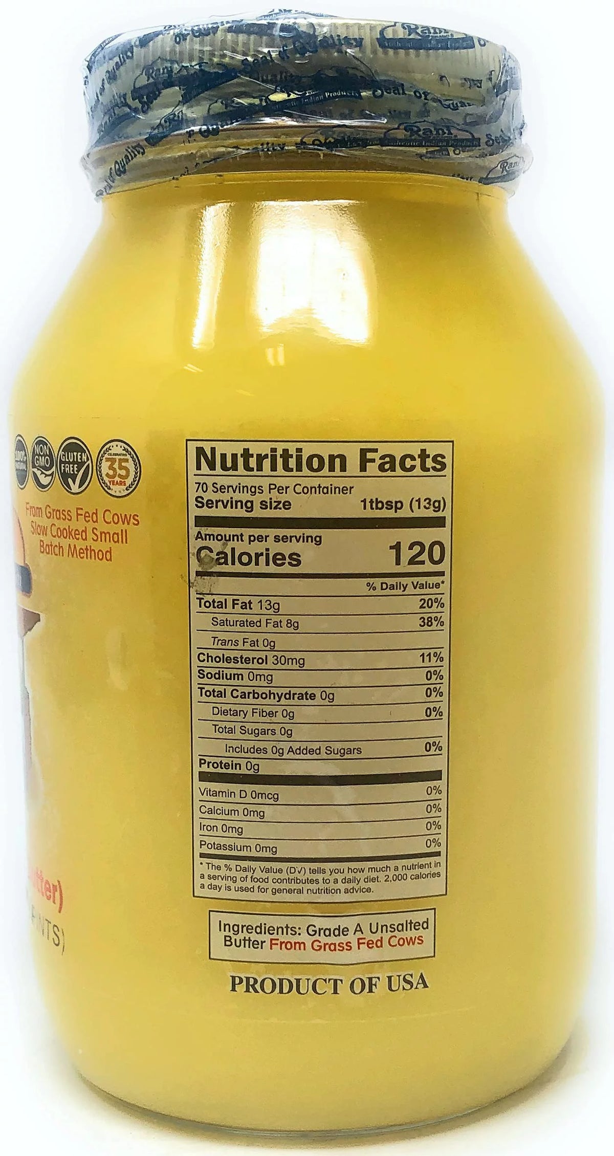 Pure Ghee Clarified Butter 2lbs (32oz) Glass Jar Y5653