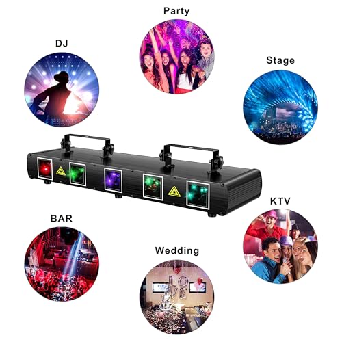 5 Beam Sound Activated DJ Party Lights RGBYC LED Music Projector with Remote Control DMX N239218