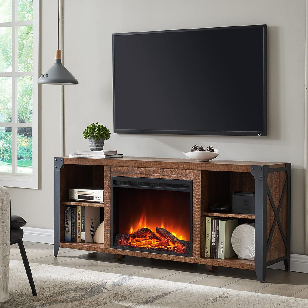 Reclaimed Barnwood Color Electric Fireplace TV Stand J4252