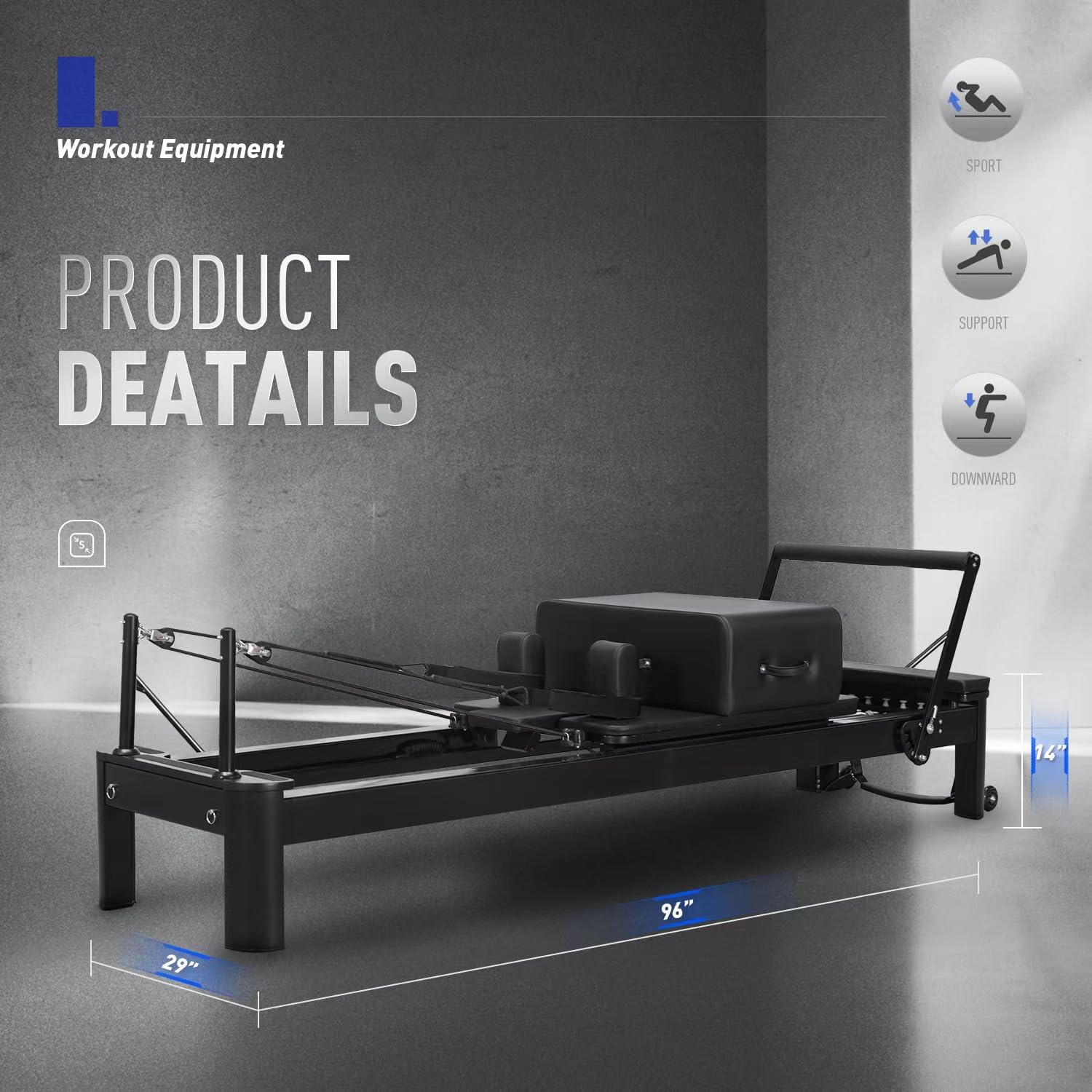 Aluminium Pilates Reformer with Reformer Box and Padded Jump Board J736