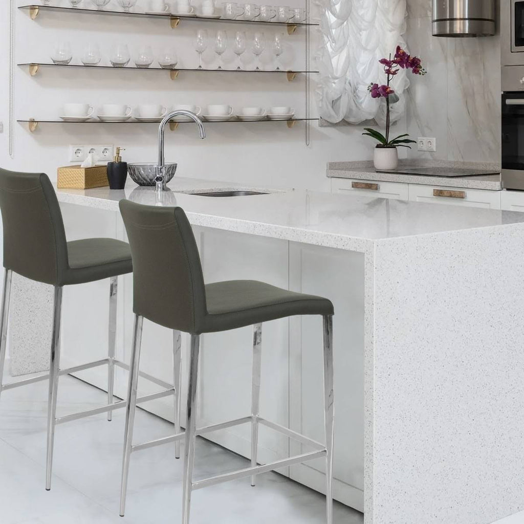 White Leatherette Chrome Counter Stool O1722