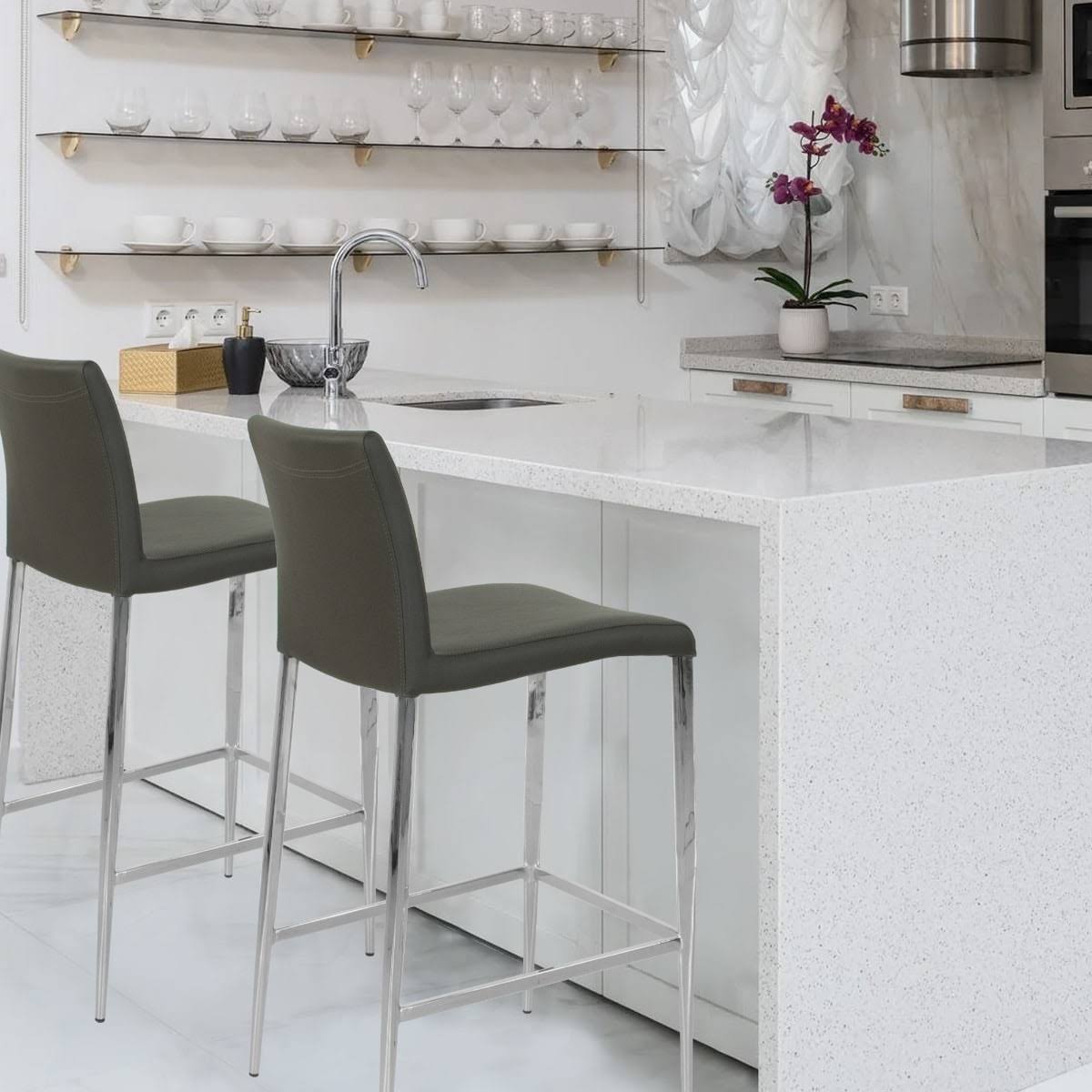 White Leatherette Chrome Counter Stool O1722