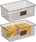 Metal Wire Food Organizer Storage Bin Basket with Label Slot, 2 Pack, Matte Black L84481