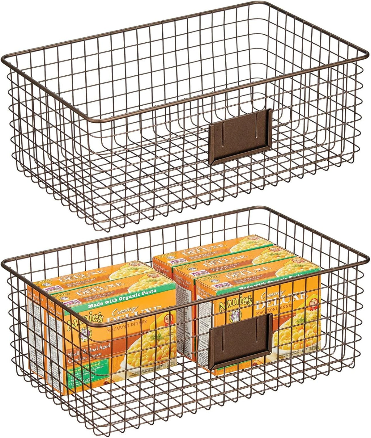 Metal Wire Food Organizer Storage Bin Basket with Label Slot, 2 Pack, Matte Black L84481
