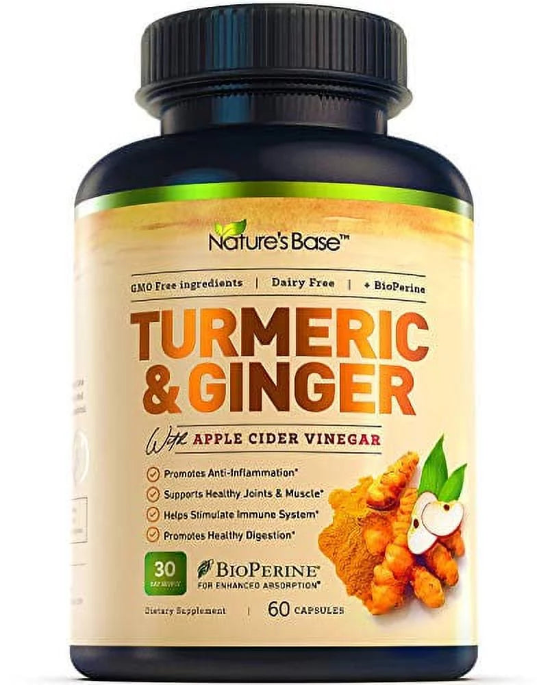 Turmeric Curcumin with Ginger & Apple Cider Vinegar, BioPerine Black Pepper, 95% Curcuminoids, Antioxidant Supplement W256