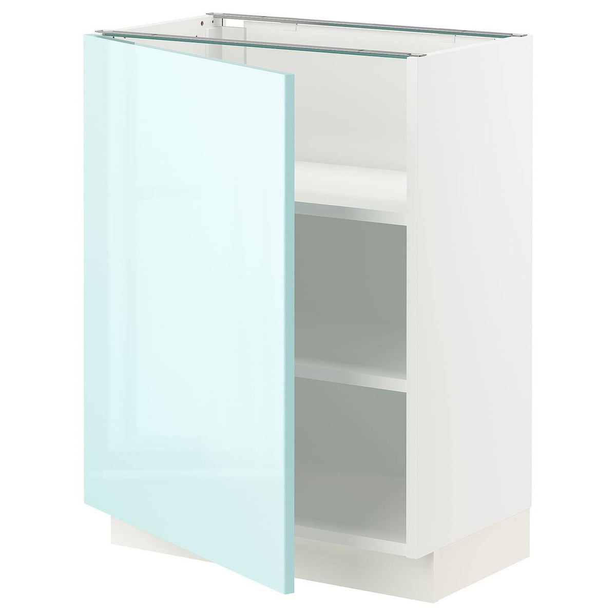 White High Gloss Light Turquoise Base Cabinet with Shelves N194