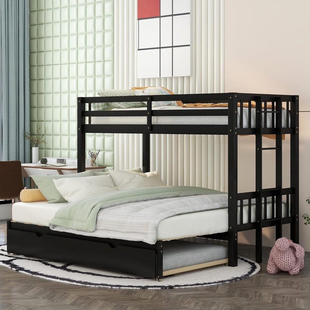 Over King Solid Wood Bunk Bed with Trundle (Espresso) D484