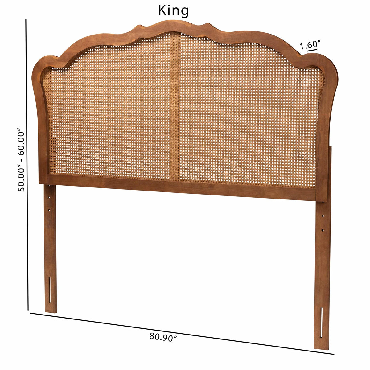 Ash Walnut Finished Wood Queen Size Headboard with Rattan X154645