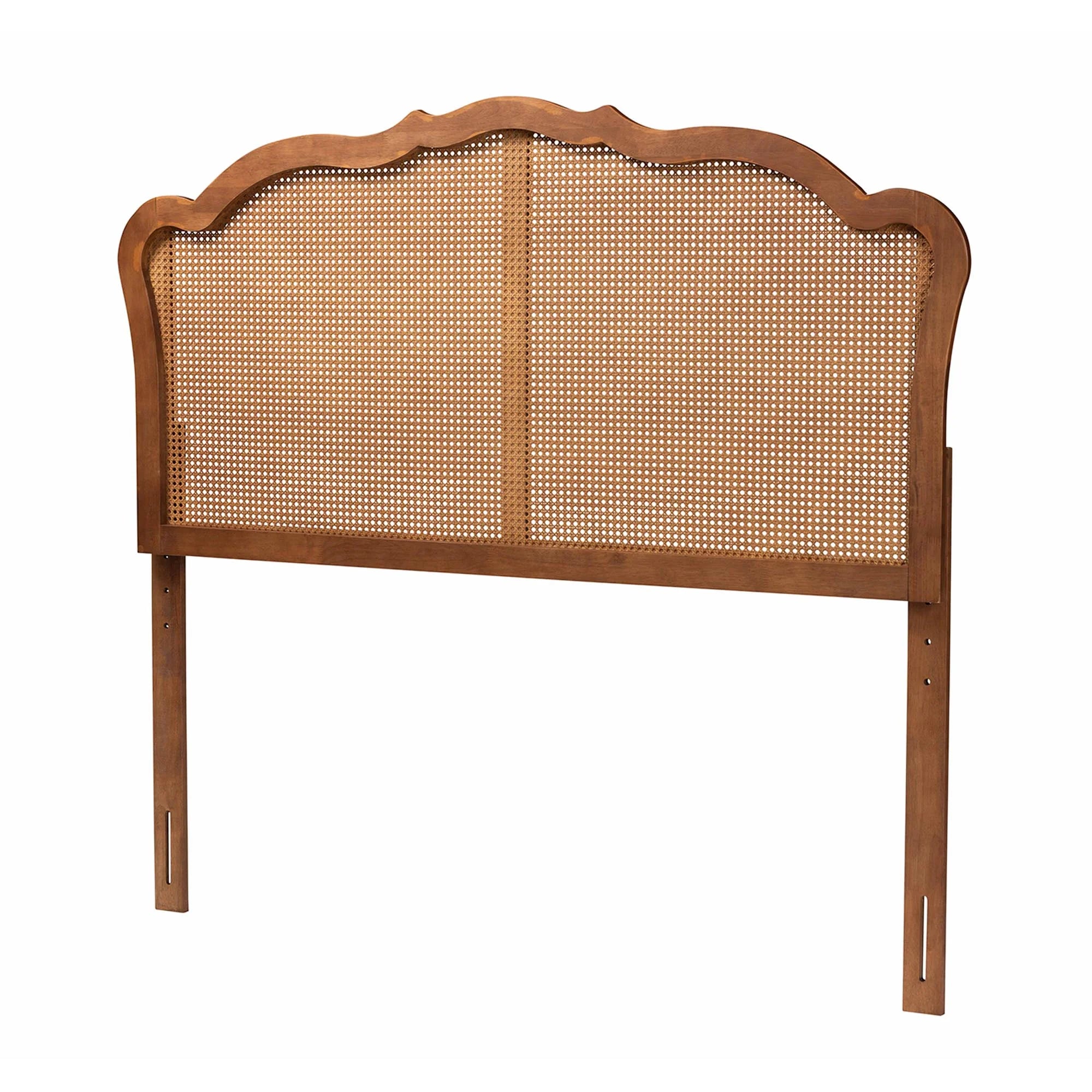 Ash Walnut Finished Wood Queen Size Headboard with Rattan X154645