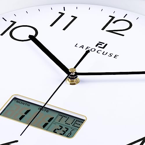 Black Wall Clock with Date Month Day of Week and Temperature Silent Non-Ticking Battery Operated Clock I9804