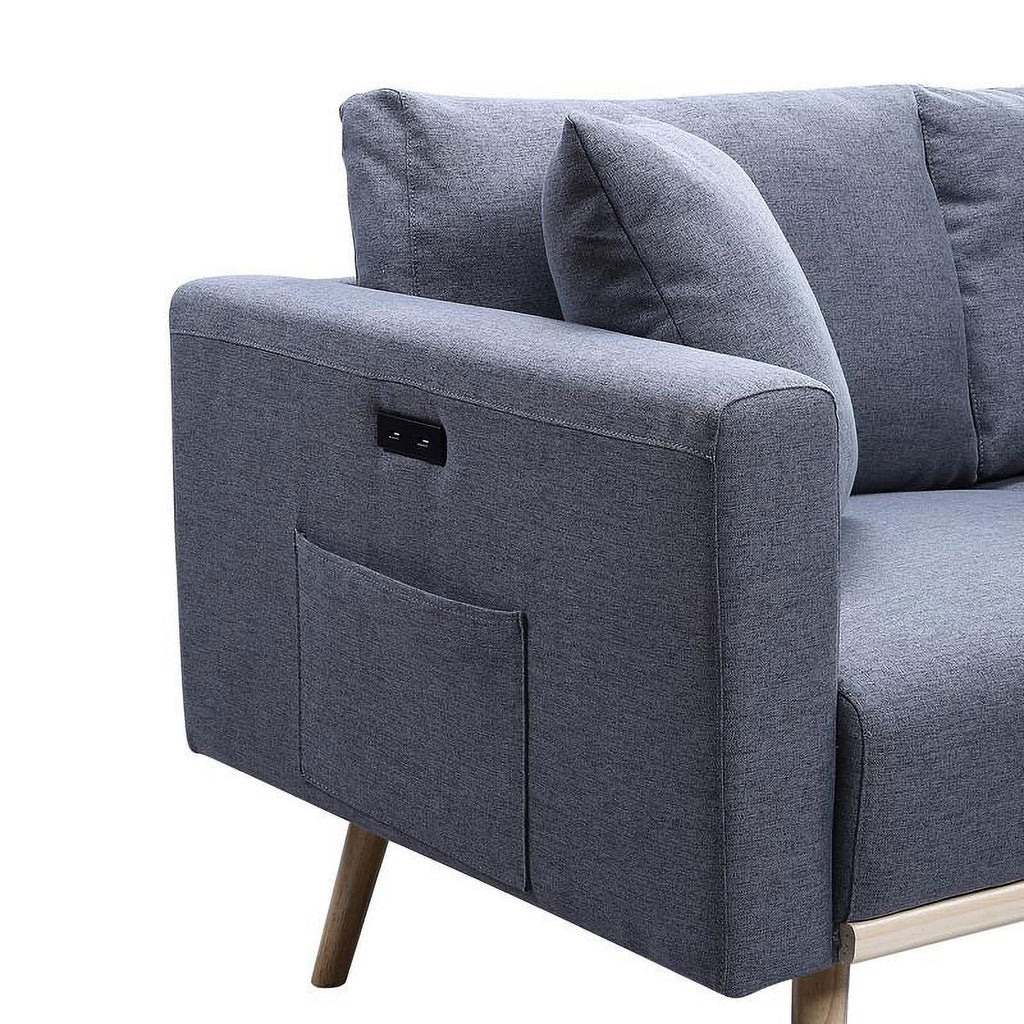 Dark Gray Linen Fabric Sofa Loveseat Set with USB Ports V1016