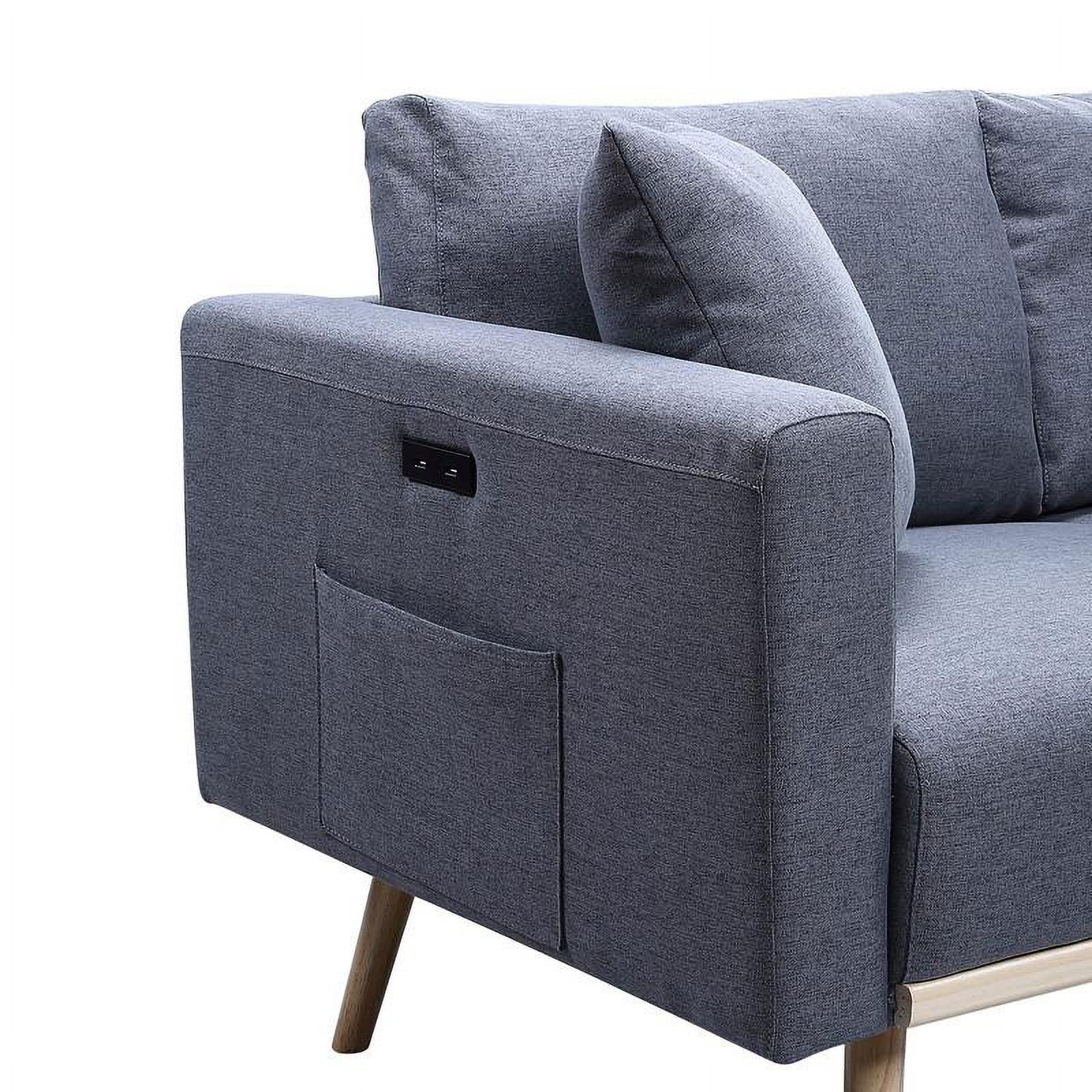 Dark Gray Linen Fabric Sofa Loveseat Set with USB Ports V1016