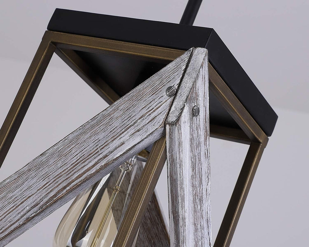 Antique Gold and Black Wood Pendant Light Y63549