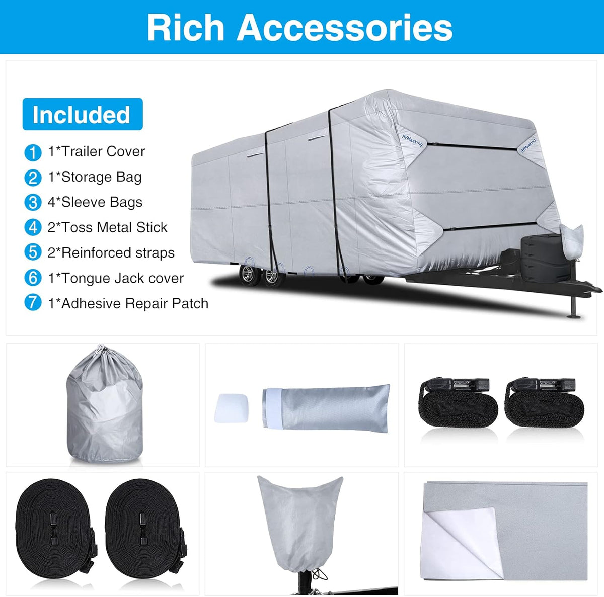 Rip-Stop RV Cover Fits 15'1" - 18' Long Motorhome, Waterproof Camper Cover with Gutter Covers T697969