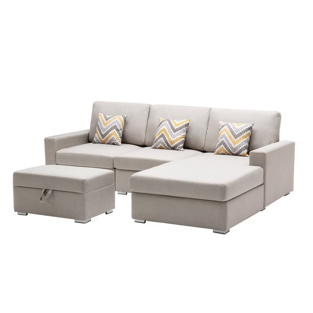 Beige 4 Piece L Shape Sofa with Ottoman M387942