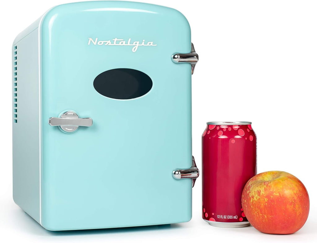 Retro 6-Can Mini Refrigerator with Carry Handle, Aqua O846