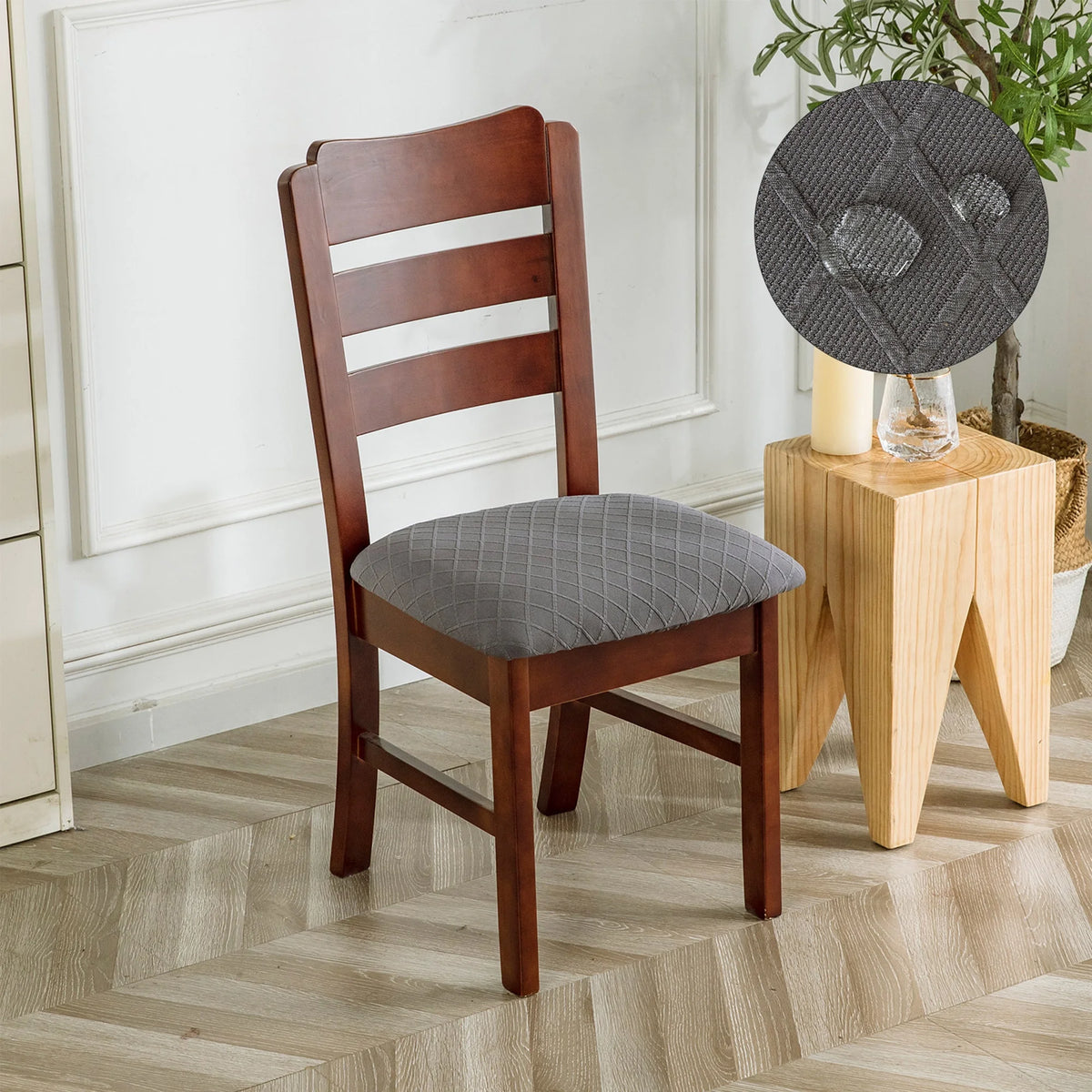 Dark Grey Jacquard Removable Dining Chair Cover Set of 4 X127