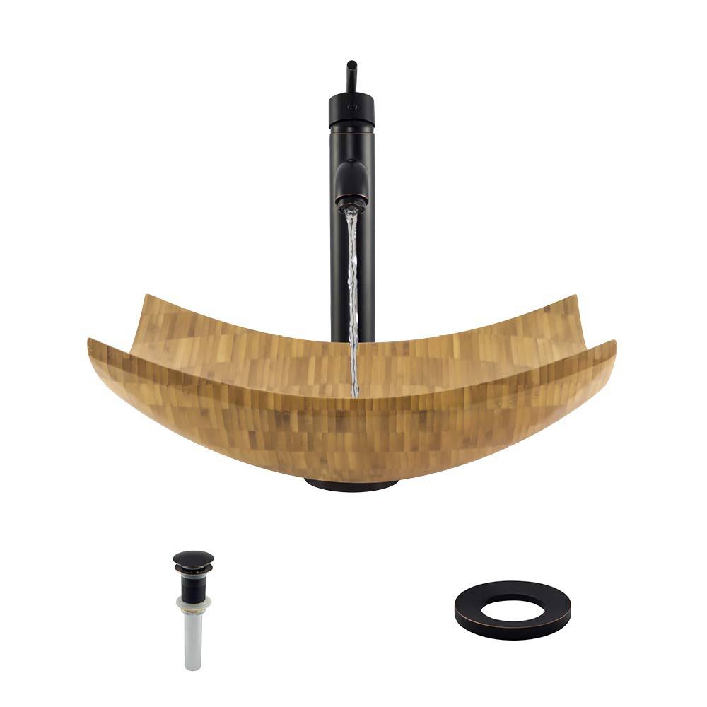 Bamboo Vessel Bathroom Sink with Faucet in Antique Bronze U832