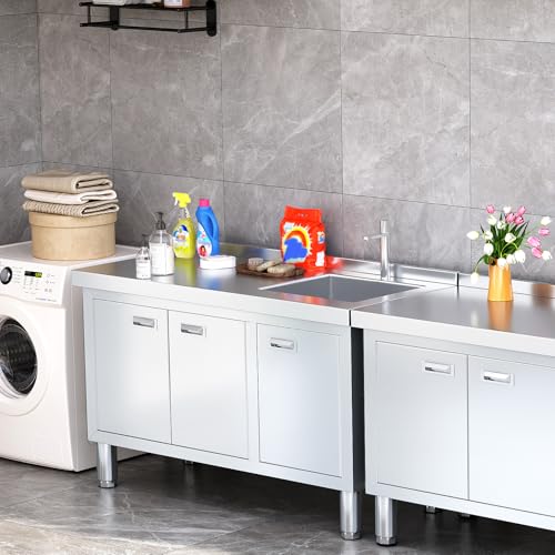 Freestanding Stainless Steel Utility Sink with Cabinet, 21.66 x 63 x 35.43 inches M633889