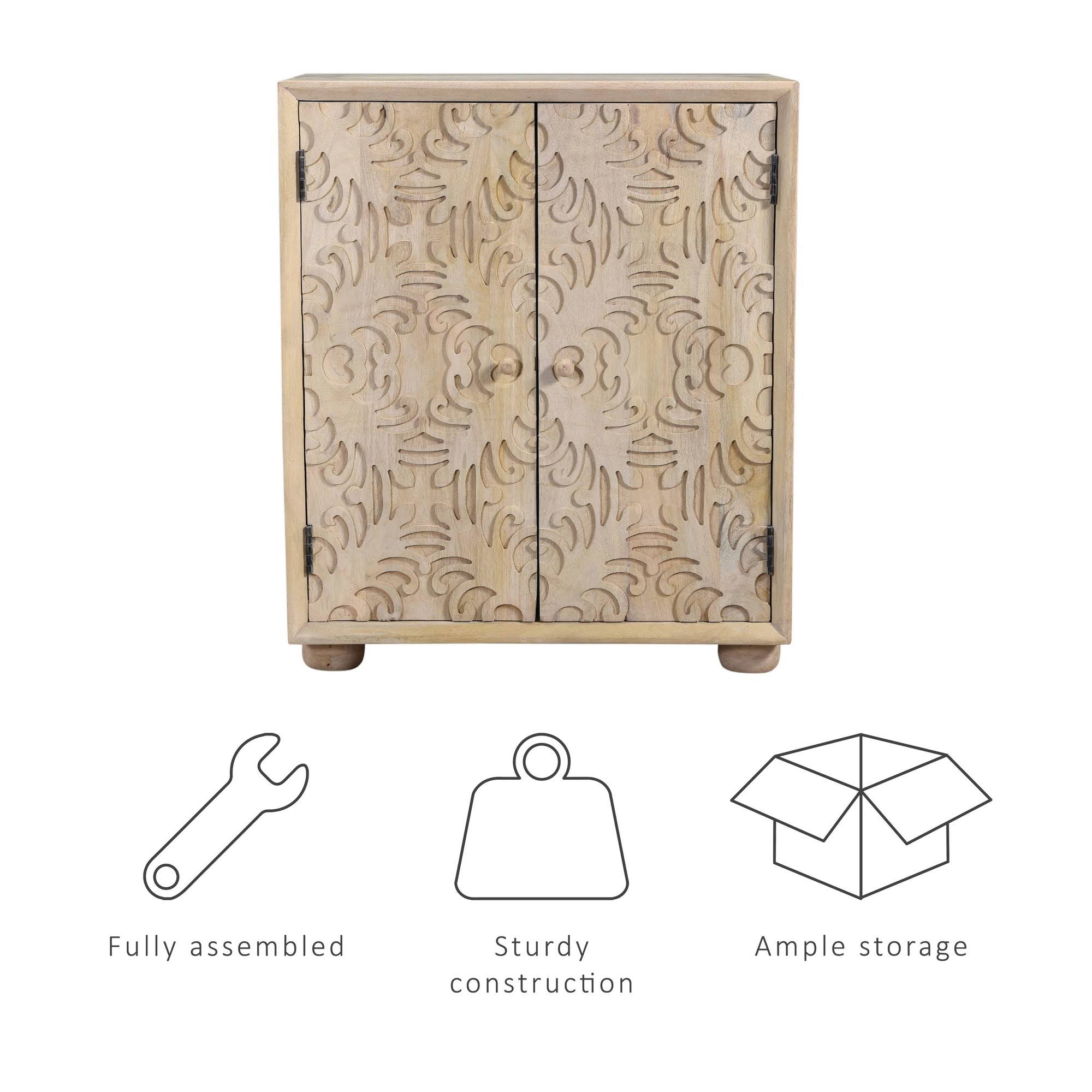 2 Door Carved Cabinet Natural N385651