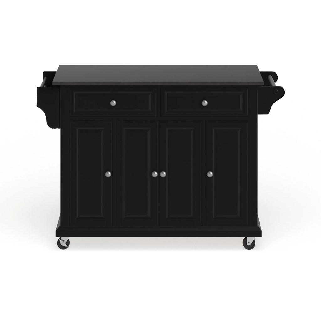 Black Wood Kitchen Cart with Solid Black Granite Top O493128
