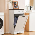 White 13 Gallons Wood Trash Cabinet with Hideaway Drawer S5343
