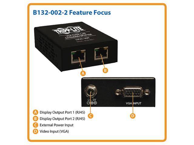VGA over Cat5/Cat6 Video Extender 2-Port Transmitter HD15 RJ45 U858