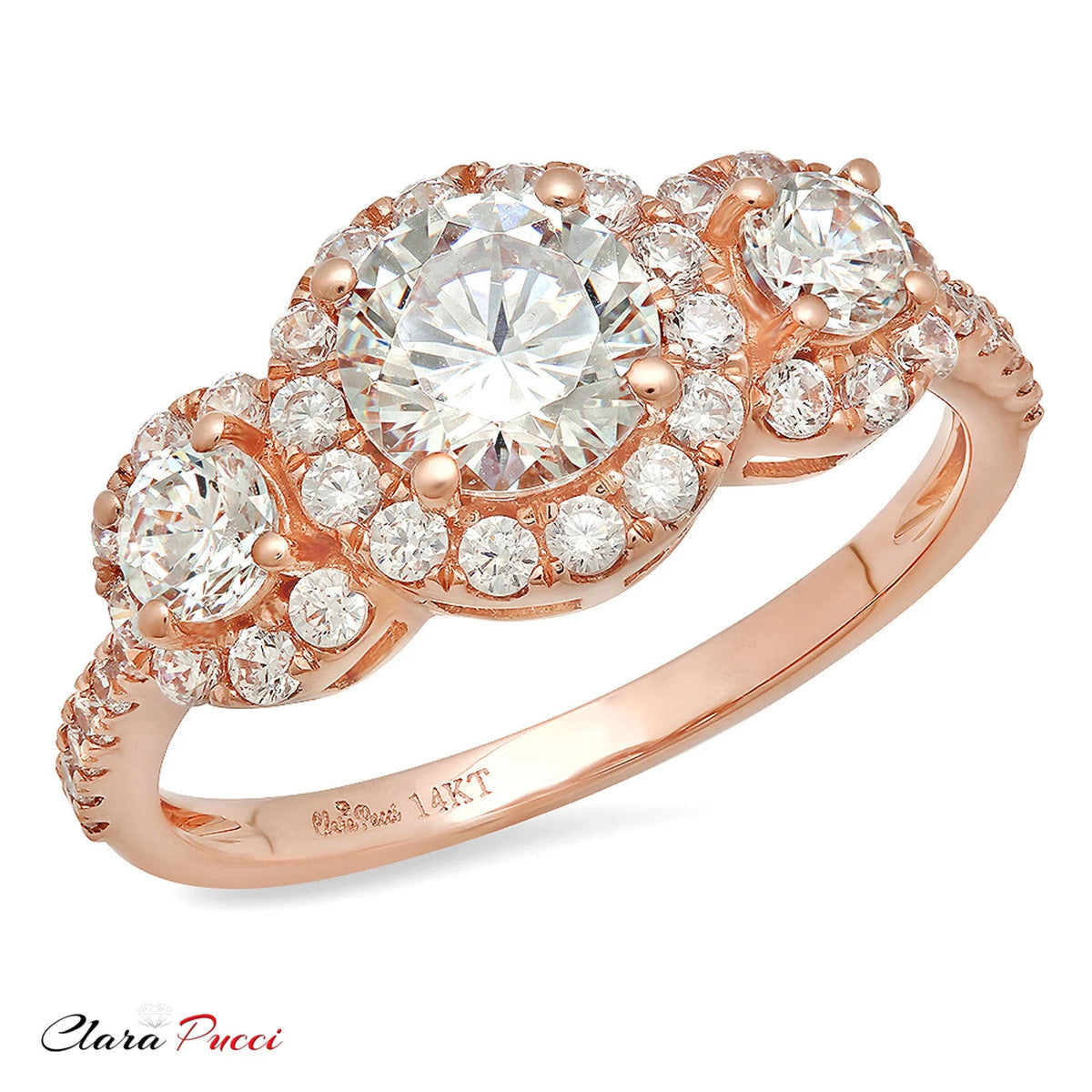 18K Rose Gold Three-Stone Diamond Engagement Ring size 3.5 R359