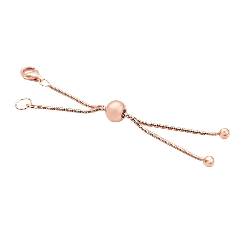 925 Sterling Silver 14K Rose Gold Plated Beaded 9mm Lobster Lock Snake Extender Chain 6mm Adjusting Bead L993893