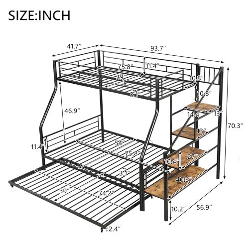 Twin Over Twin Metal Bunk Bed with Drawers (Black) F1989