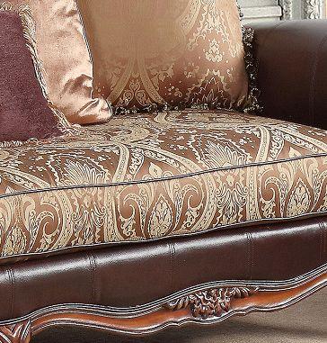 Cherry Finish Wood Pattern Fabric Sofa Set 2Pc D867834