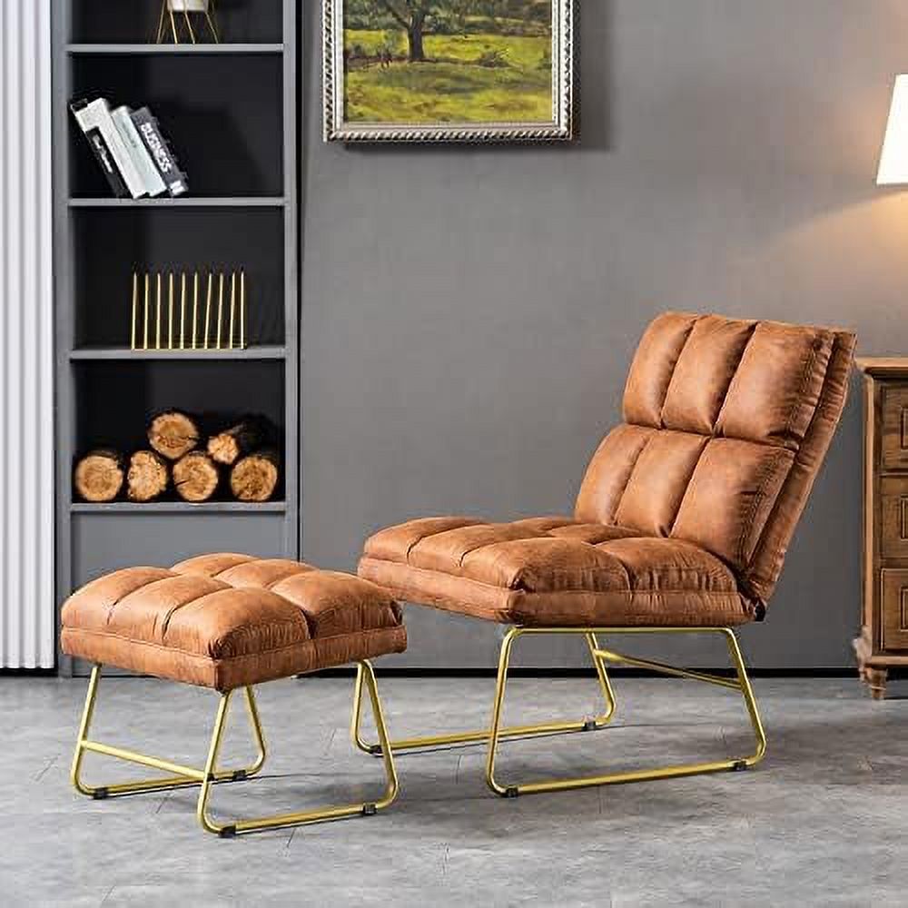 Accent Chair with Ottoman PU Leather Club Chair with Golden Metal Legs Z43724