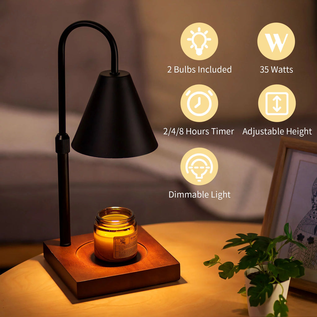 Black Walnut Electric Candle Warmer with Adjustable Height Dimmable Light 2 Bulbs D2351
