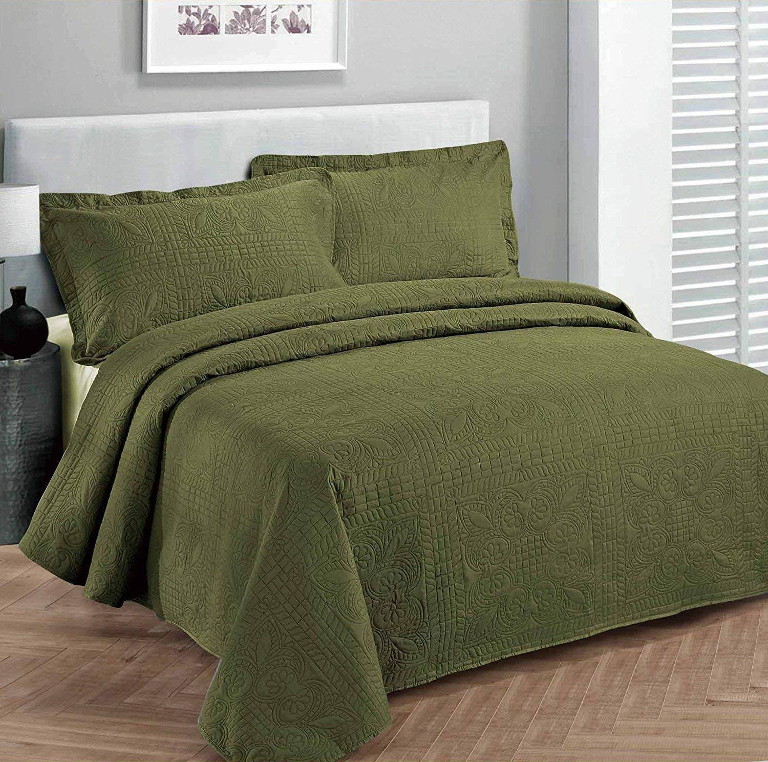 Olive Green Embossed Bedspread Coverlet King/California King M863
