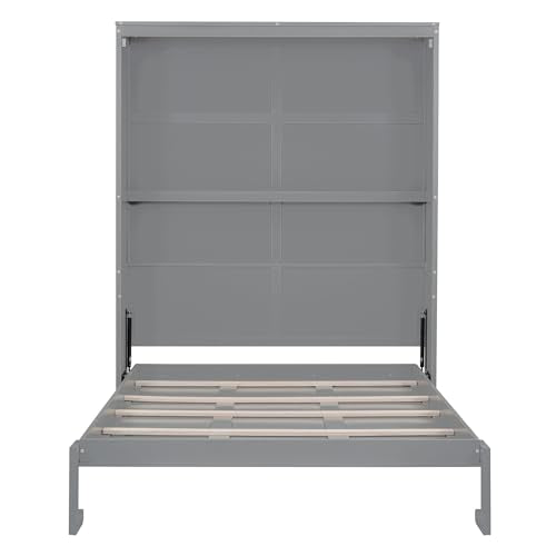Gray Queen Murphy Bed Frame with Storage Shelves F370