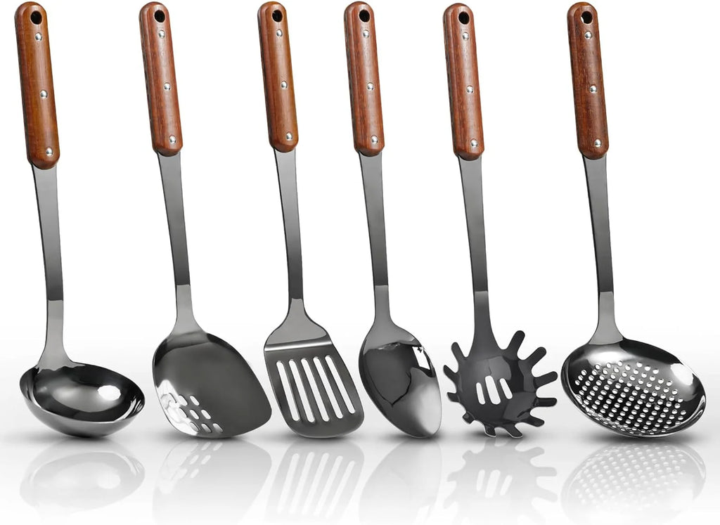 6 Piece Stainless Steel Kitchen Utensil Set with Wooden Handle E372358