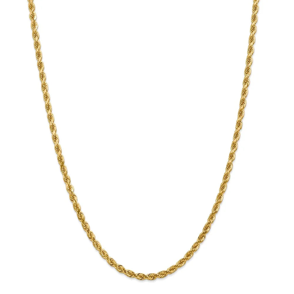 14kt Yellow Gold 4mm Diamond Cut Rope Chain with Lobster Clasp, 30 inch J2106