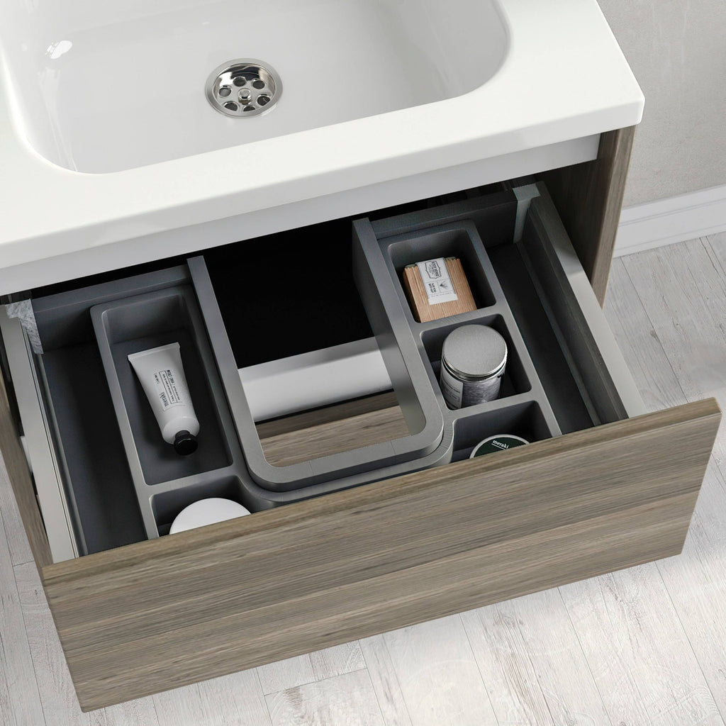 24 x 24 x 18 inch Oak Wood Bathroom Vanity Cabinet with Ceramic Top Sink T506010