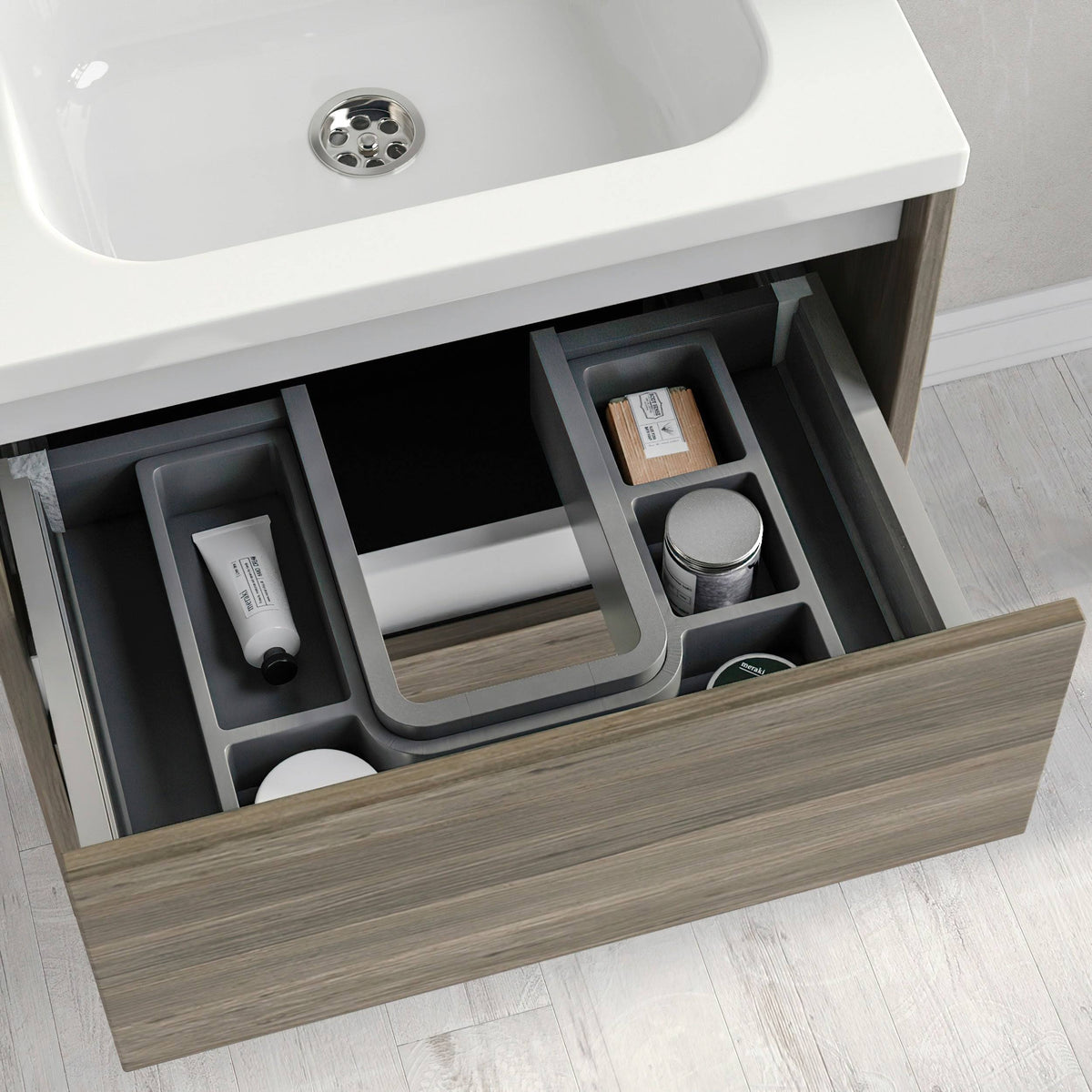 24 x 24 x 18 inch Oak Wood Bathroom Vanity Cabinet with Ceramic Top Sink T506010