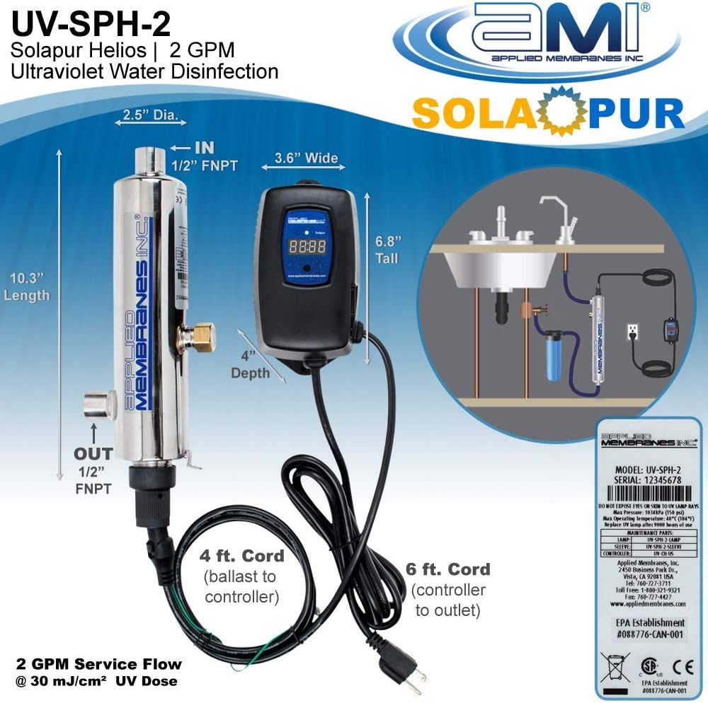 Ultraviolet Water Purifier UV Sterilizer Filter, 2 GPM A934