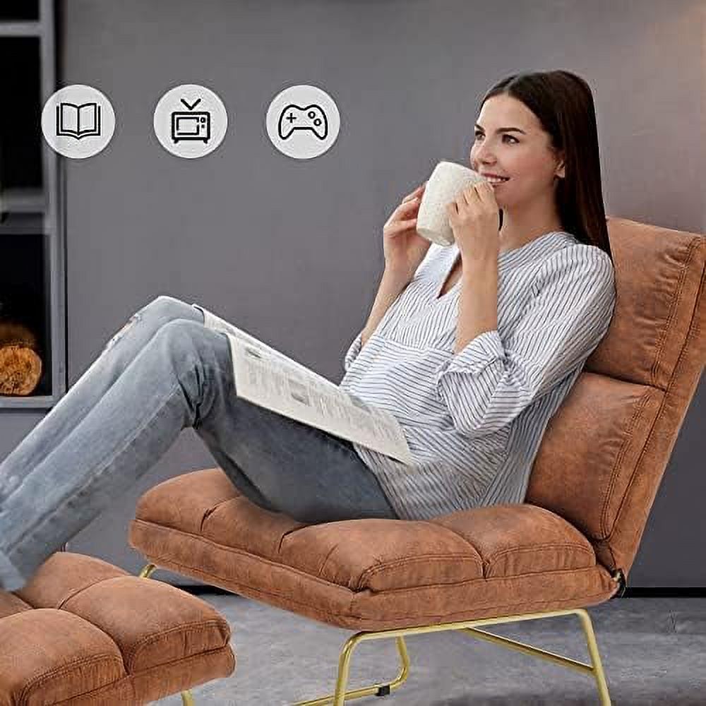 Accent Chair with Ottoman PU Leather Club Chair with Golden Metal Legs Z43724