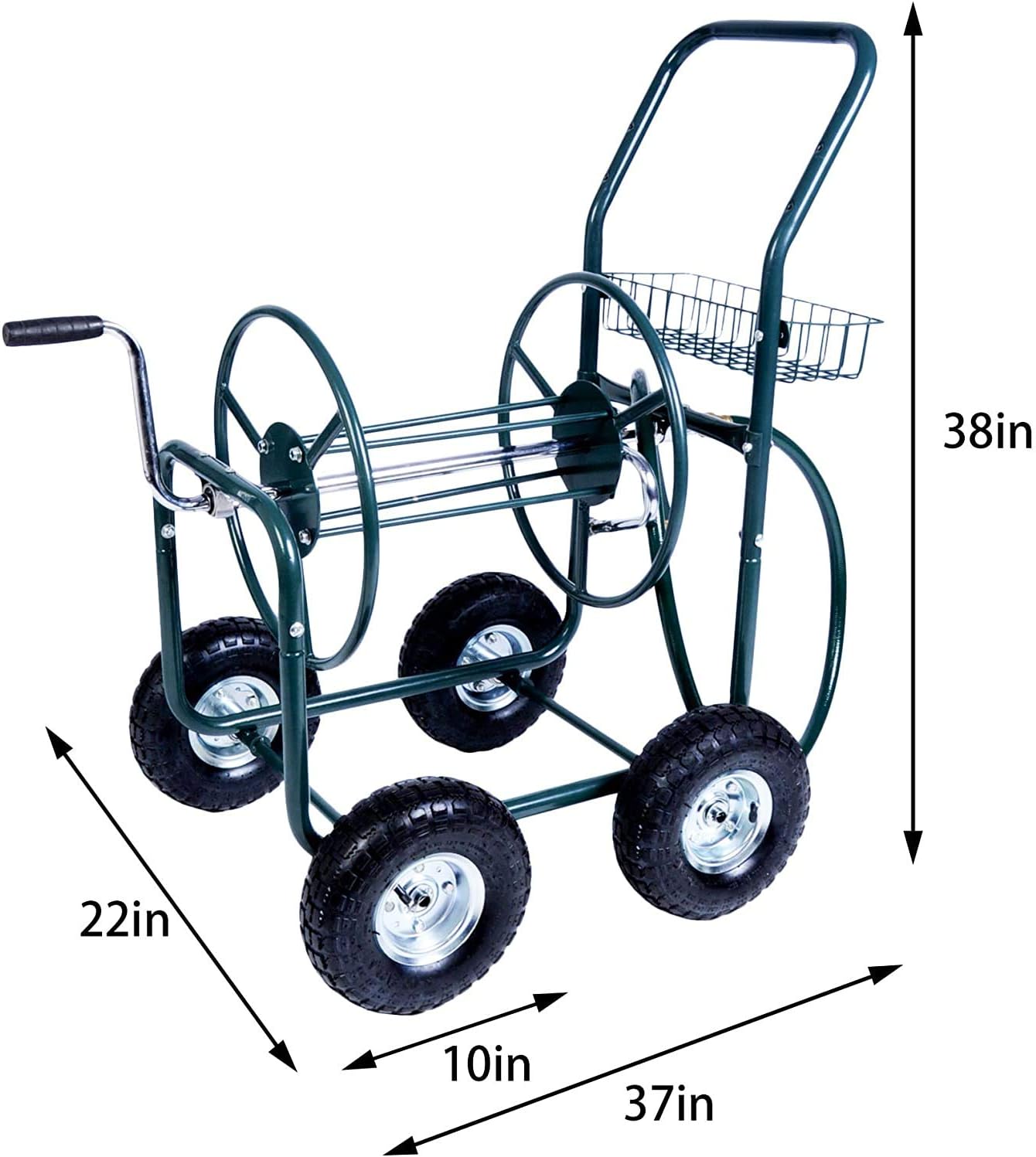 Garden Hose Reel Cart 4 Wheels with Storage Basket, Holds 390FT Hose B600