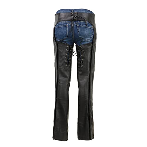 Black Low-Rise Waist Front Double Buckle Rivet Detailing Motorcycle Chaps R864