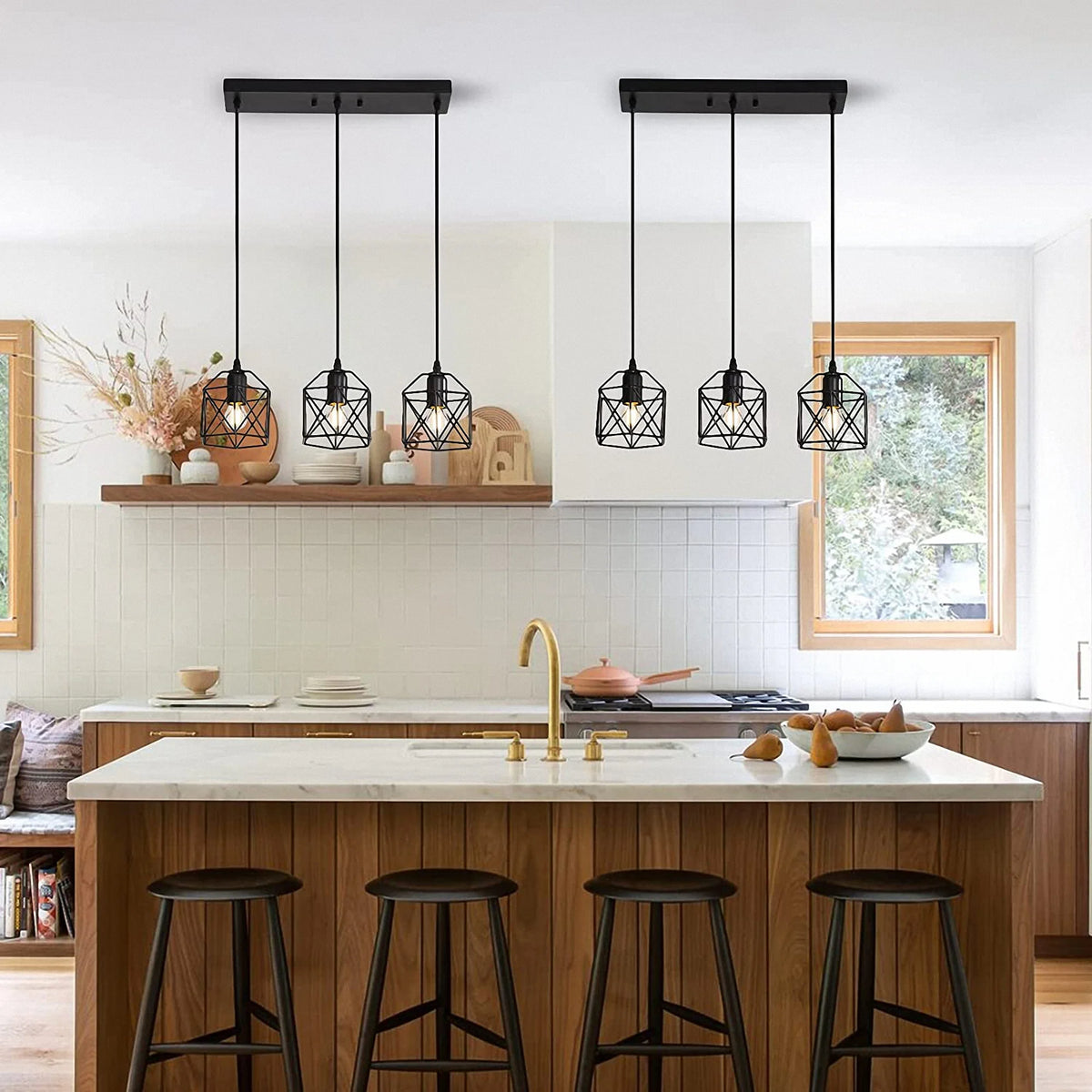 Black Finish 3 Lights Cage Pendant Lighting O837